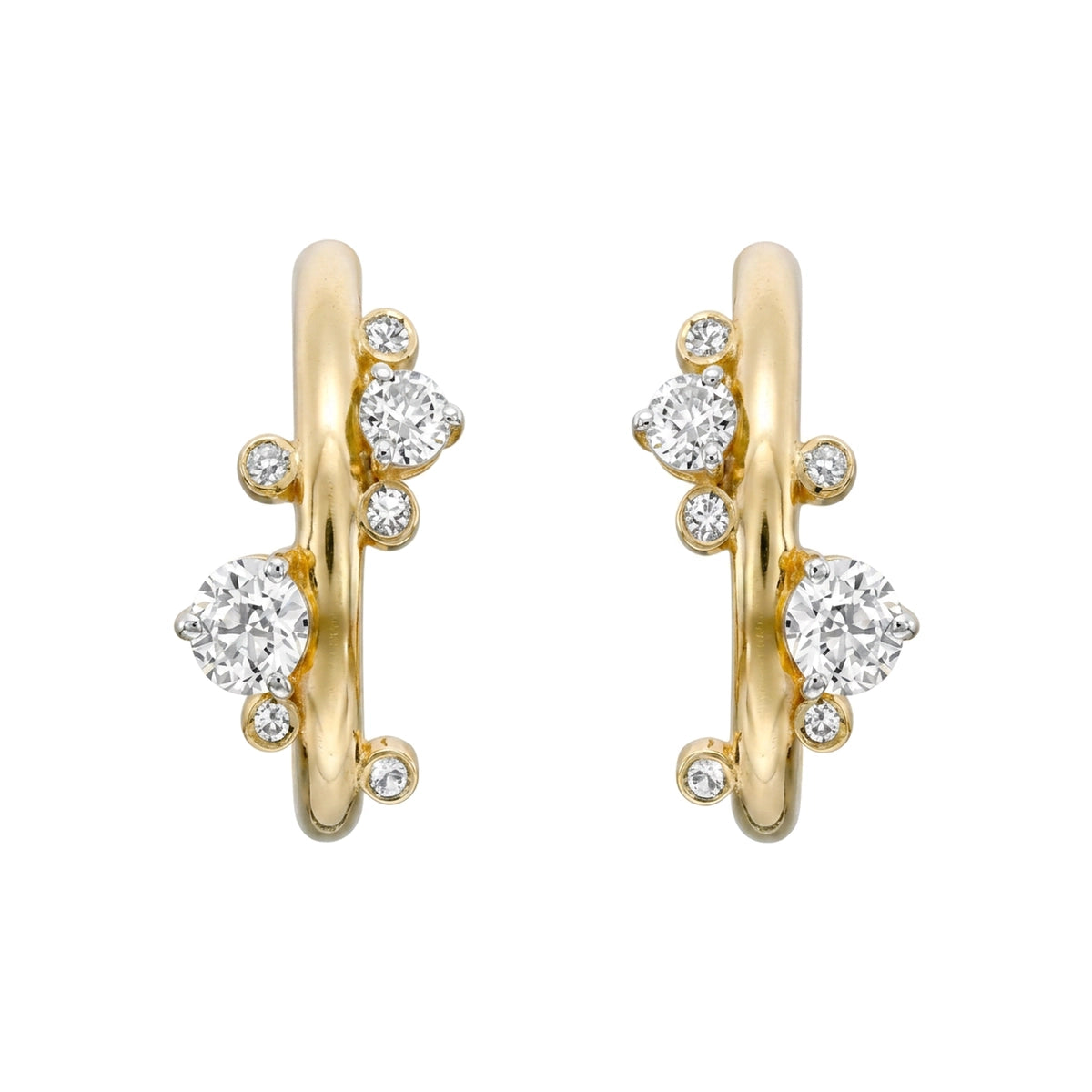Scattered Round Diamond Cluster Hoop Earrings — round lab grown diamond earrings by Vimora Diamonds