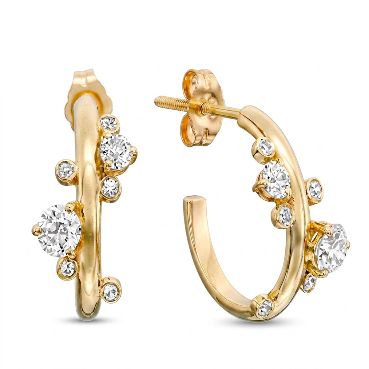 Scattered Round Diamond Cluster Hoop Earrings in IGI certified lab grown diamond and BIS hallmarked gold