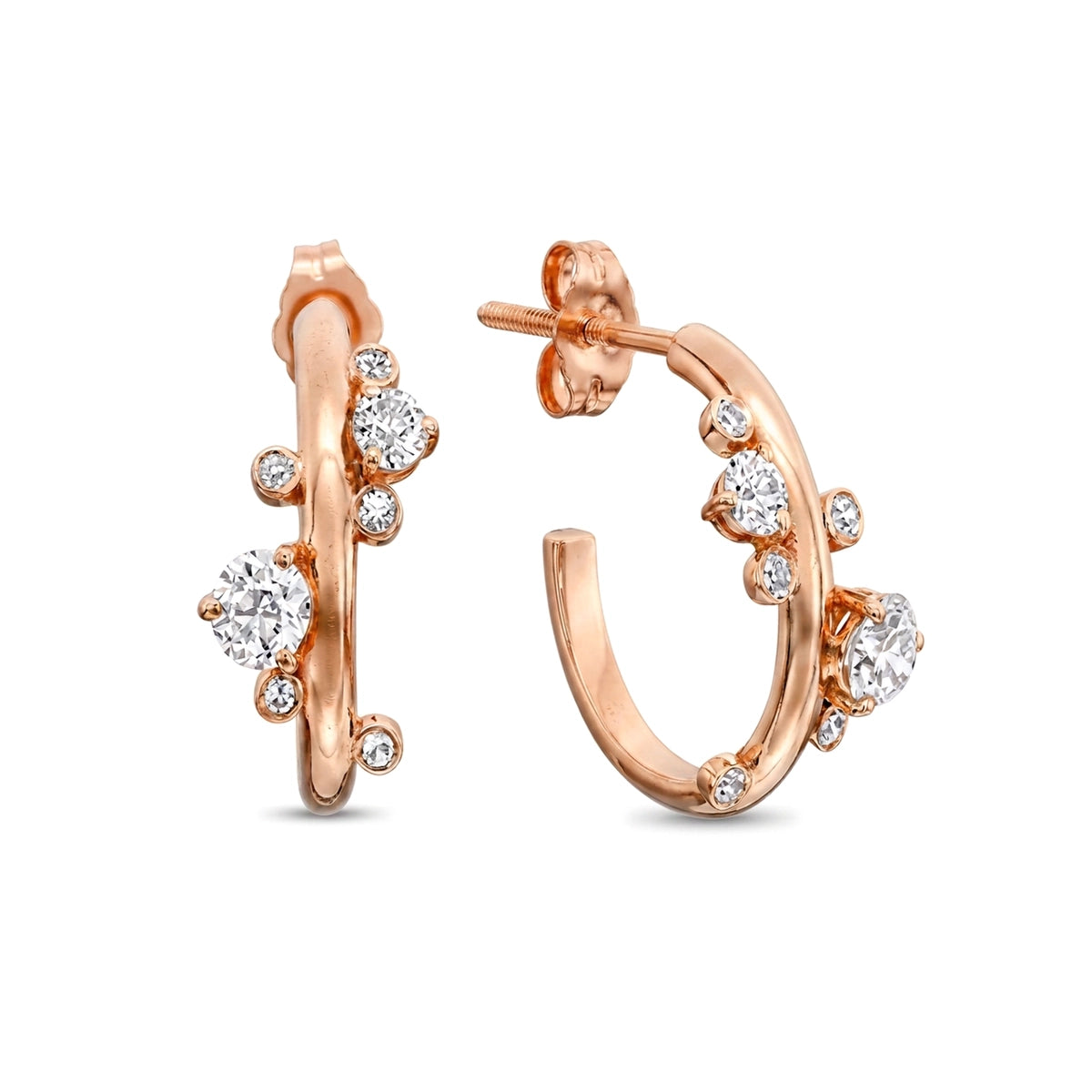 Scattered Round Diamond Cluster Hoop Earrings — round lab grown diamond earrings in 9K, 14K or 18K gold