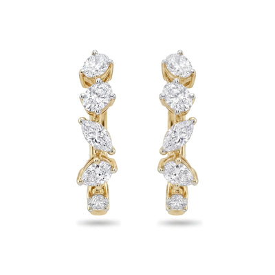 Graduated Multi-Shape Diamond Hoop Earrings — marquise, oval, pear and round lab grown diamond earrings by Vimora Diamonds