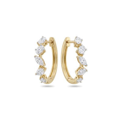 Graduated Multi-Shape Diamond Hoop Earrings in IGI certified lab grown diamond and BIS hallmarked gold