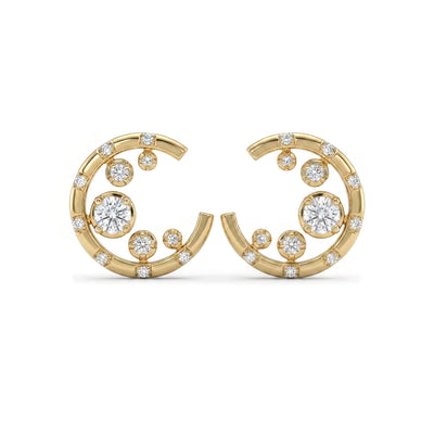 Scattered Diamond Open C-Hoop Stud Earrings — round lab grown diamond earrings by Vimora Diamonds