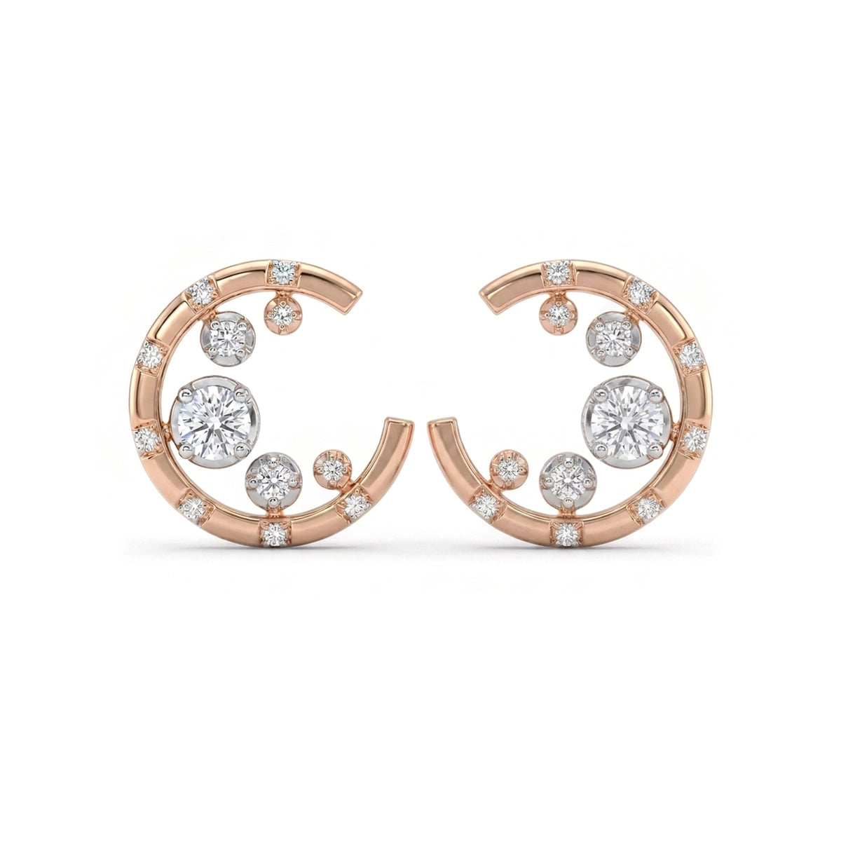 Scattered Diamond Open C-Hoop Stud Earrings — certified lab grown diamond earrings from Vimora Diamonds