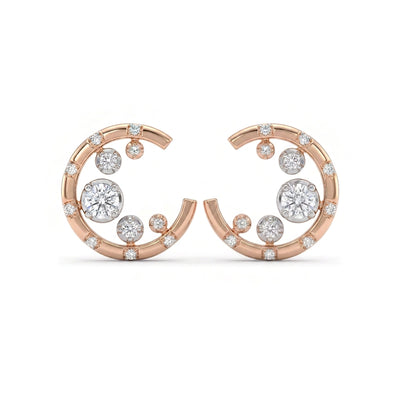 Scattered Diamond Open C-Hoop Stud Earrings — certified lab grown diamond earrings from Vimora Diamonds