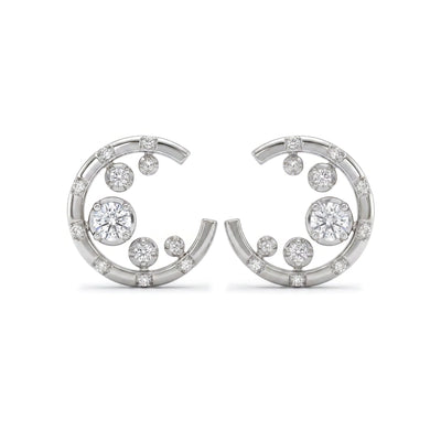 Scattered Diamond Open C-Hoop Stud Earrings — round lab grown diamond earrings in solid hallmarked gold