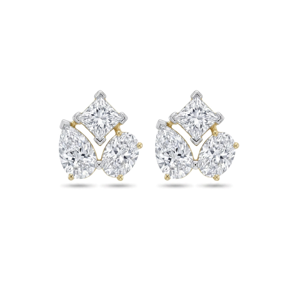Princess, Oval & Pear Diamond Cluster Stud Earrings — oval, pear and princess lab grown diamond earrings by Vimora Diamonds