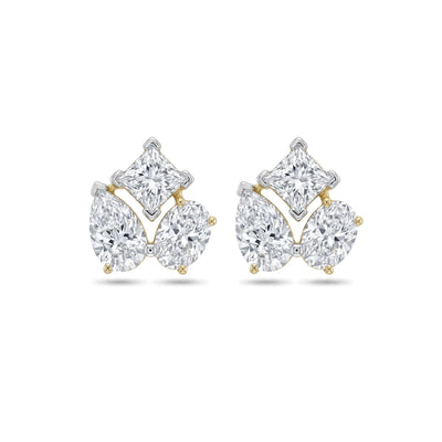 Princess, Oval & Pear Diamond Cluster Stud Earrings — oval, pear and princess lab grown diamond earrings by Vimora Diamonds