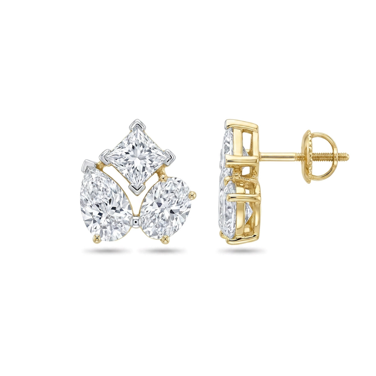 Princess, Oval & Pear Diamond Cluster Stud Earrings — oval, pear and princess lab grown diamond earrings