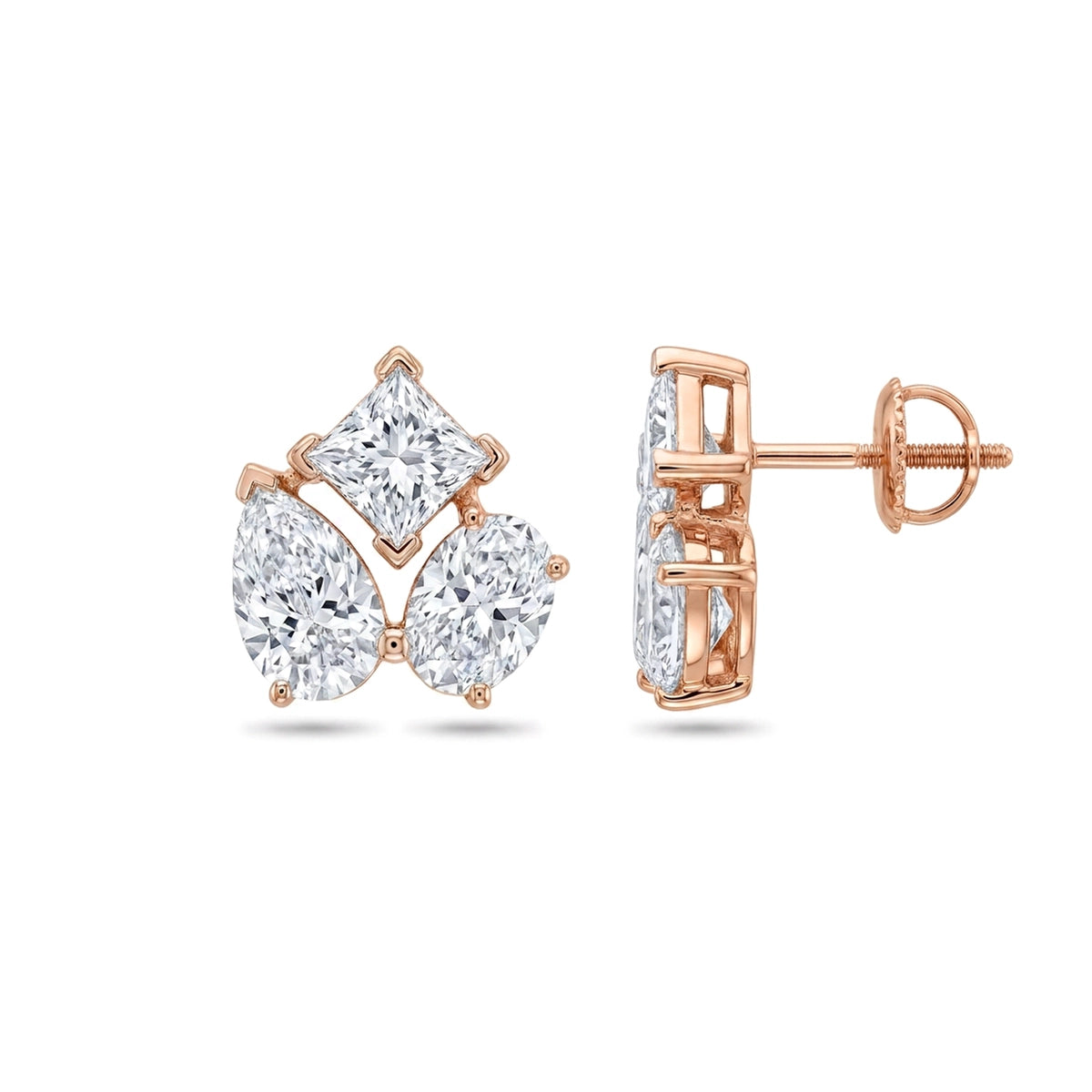 Princess, Oval & Pear Diamond Cluster Stud Earrings — certified lab grown diamond earrings from Vimora Diamonds