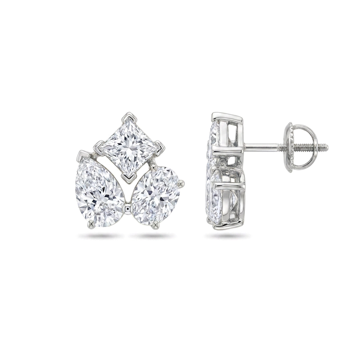 Princess, Oval & Pear Diamond Cluster Stud Earrings — lab grown diamond earrings