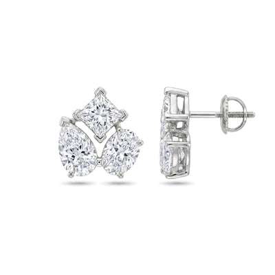 Princess, Oval & Pear Diamond Cluster Stud Earrings — lab grown diamond earrings