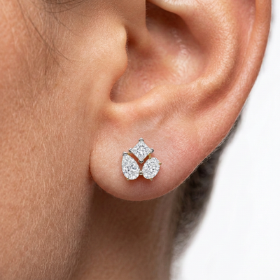 Princess, Oval & Pear Diamond Cluster Stud Earrings — lab grown diamond earrings handcrafted by Vimora Diamonds