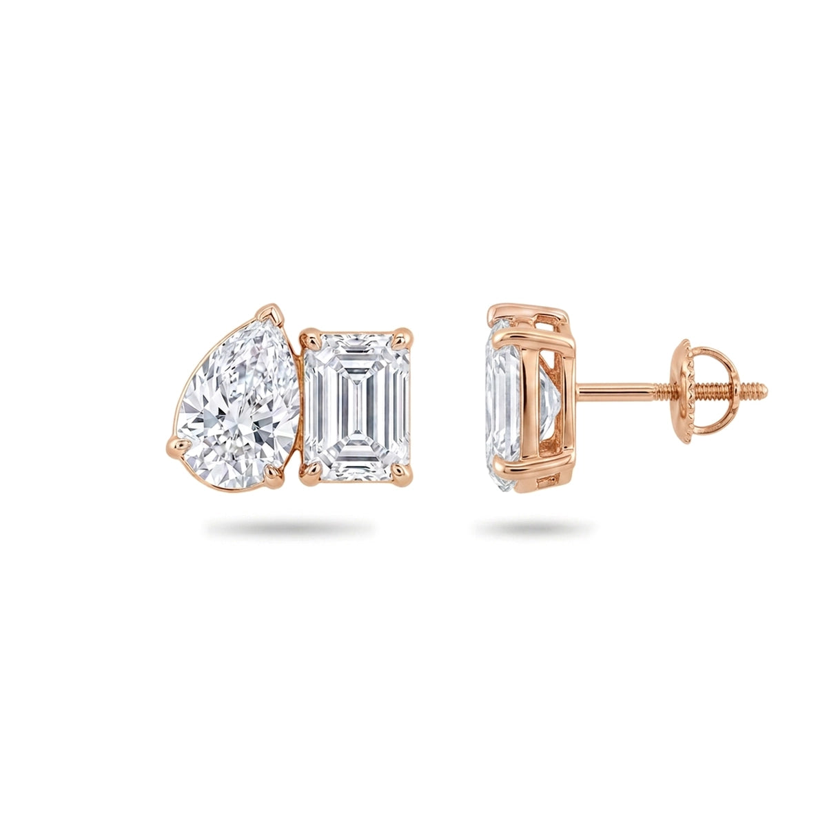 Pear & Emerald Cut Two-Stone Stud Earrings — certified lab grown diamond earrings from Vimora Diamonds