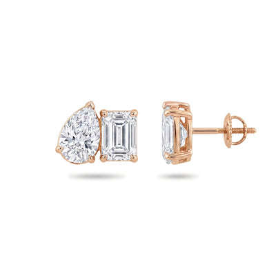 Pear & Emerald Cut Two-Stone Stud Earrings — certified lab grown diamond earrings from Vimora Diamonds