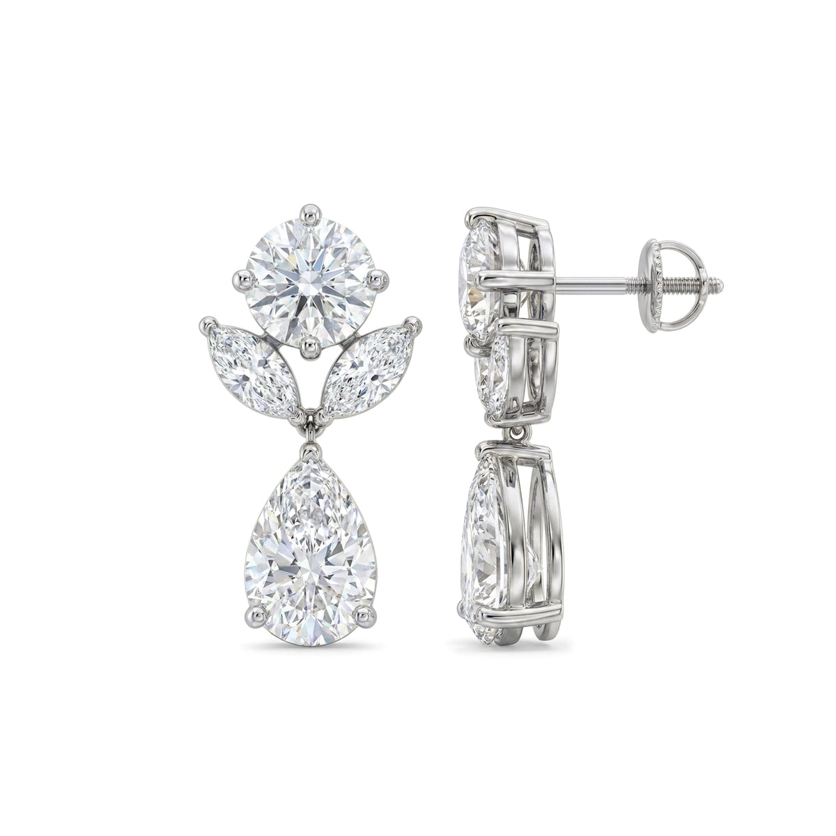 Round, Marquise & Pear Diamond Drop Stud Earrings — lab grown diamond earrings