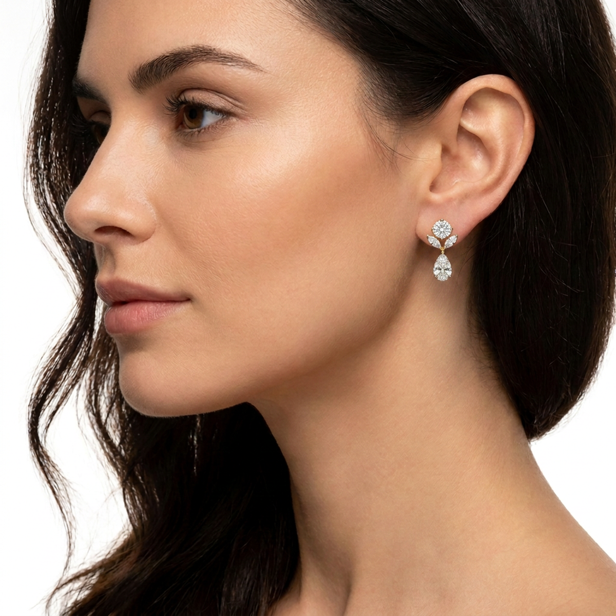 Round, Marquise & Pear Diamond Drop Stud Earrings — lab grown diamond earrings handcrafted by Vimora Diamonds