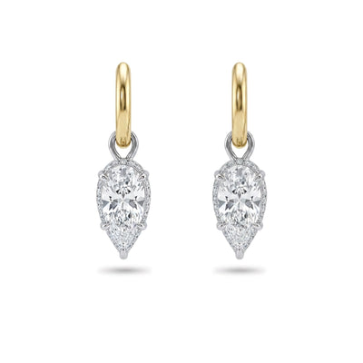Pear Halo Hoop Drop Earrings — pear and round lab grown diamond earrings by Vimora Diamonds