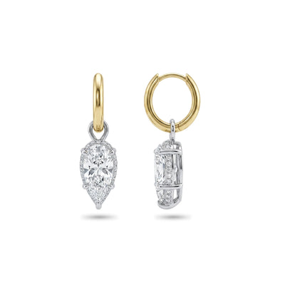 Pear Halo Hoop Drop Earrings — pear and round lab grown diamond earrings in 9K, 14K or 18K gold