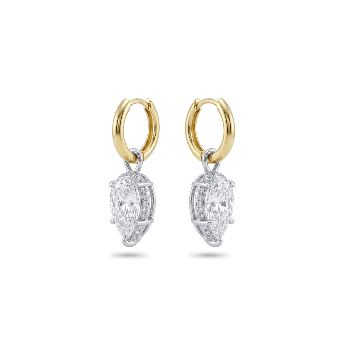 Pear Halo Hoop Drop Earrings in IGI certified lab grown diamond and BIS hallmarked gold