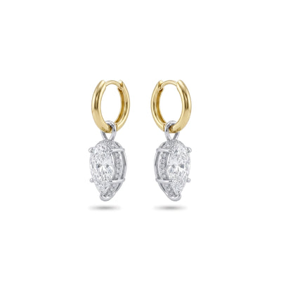 Pear Halo Hoop Drop Earrings in IGI certified lab grown diamond and BIS hallmarked gold