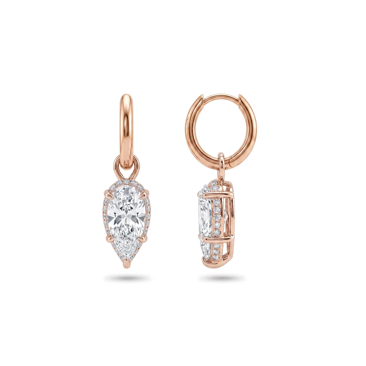 Pear Halo Hoop Drop Earrings — certified lab grown diamond earrings from Vimora Diamonds