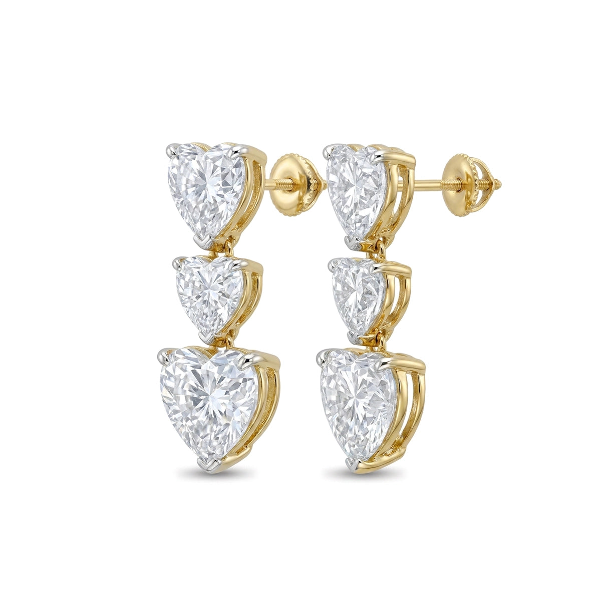 Triple Heart Diamond Drop Stud Earrings in IGI certified lab grown diamond and BIS hallmarked gold