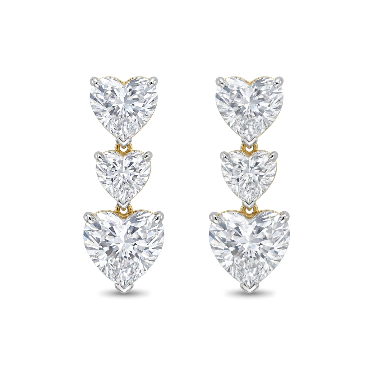 Triple Heart Diamond Drop Stud Earrings — heart lab grown diamond earrings by Vimora Diamonds