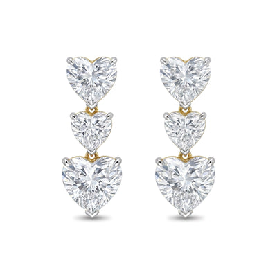 Triple Heart Diamond Drop Stud Earrings — heart lab grown diamond earrings by Vimora Diamonds
