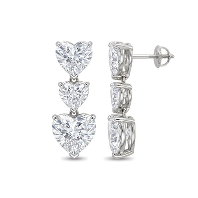Triple Heart Diamond Drop Stud Earrings — heart lab grown diamond earrings in solid hallmarked gold