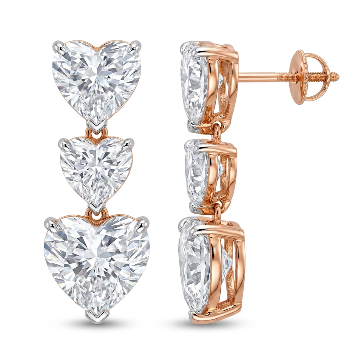 Triple Heart Diamond Drop Stud Earrings — certified lab grown diamond earrings from Vimora Diamonds
