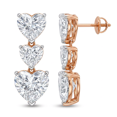 Triple Heart Diamond Drop Stud Earrings — certified lab grown diamond earrings from Vimora Diamonds