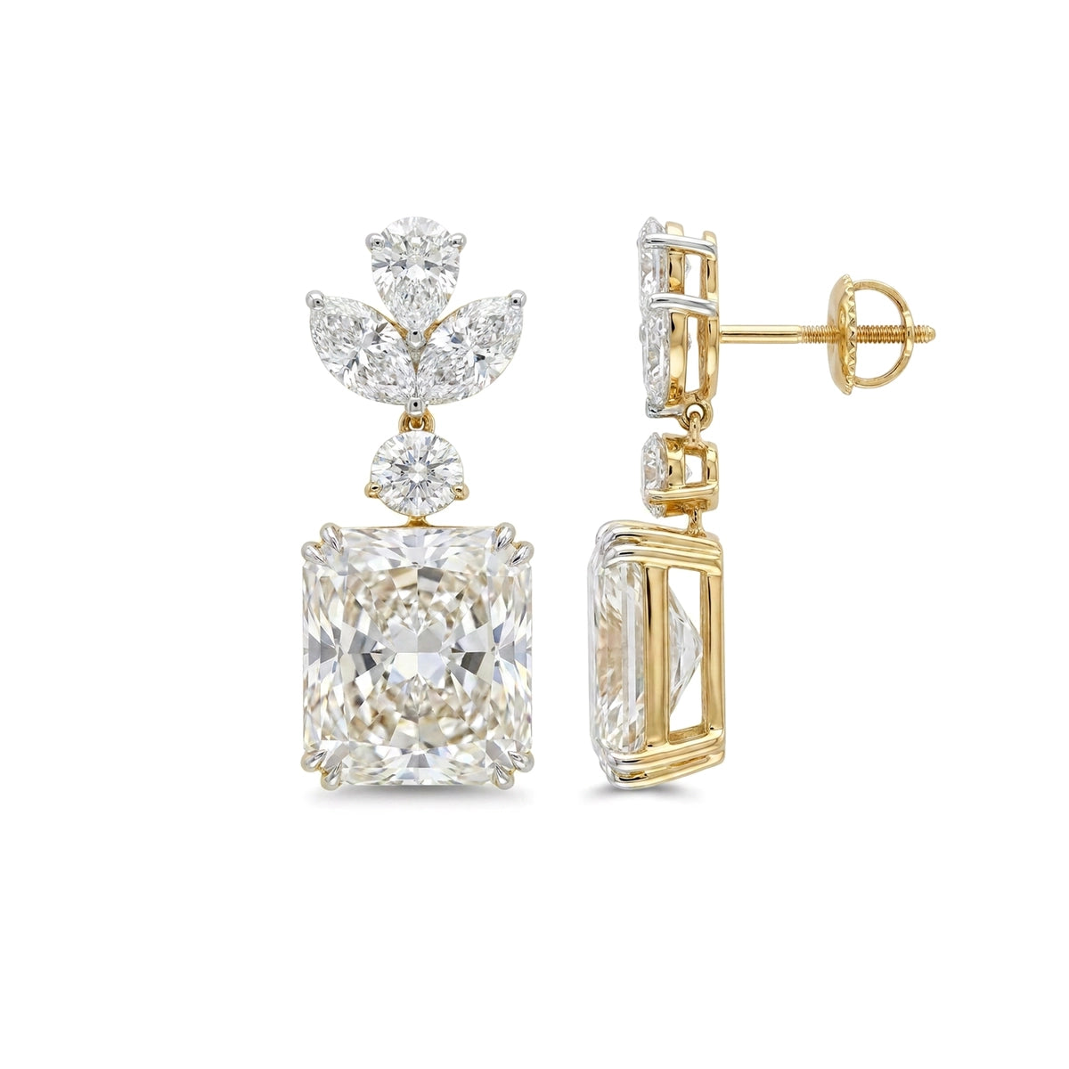 Radiant Floral Cluster Drop Earrings — marquise, pear, radiant and round lab grown diamond earrings in 9K, 14K or 18K gold