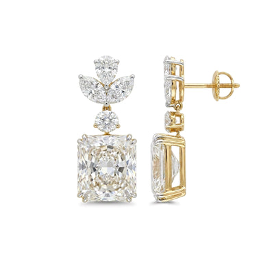 Radiant Floral Cluster Drop Earrings — marquise, pear, radiant and round lab grown diamond earrings in 9K, 14K or 18K gold