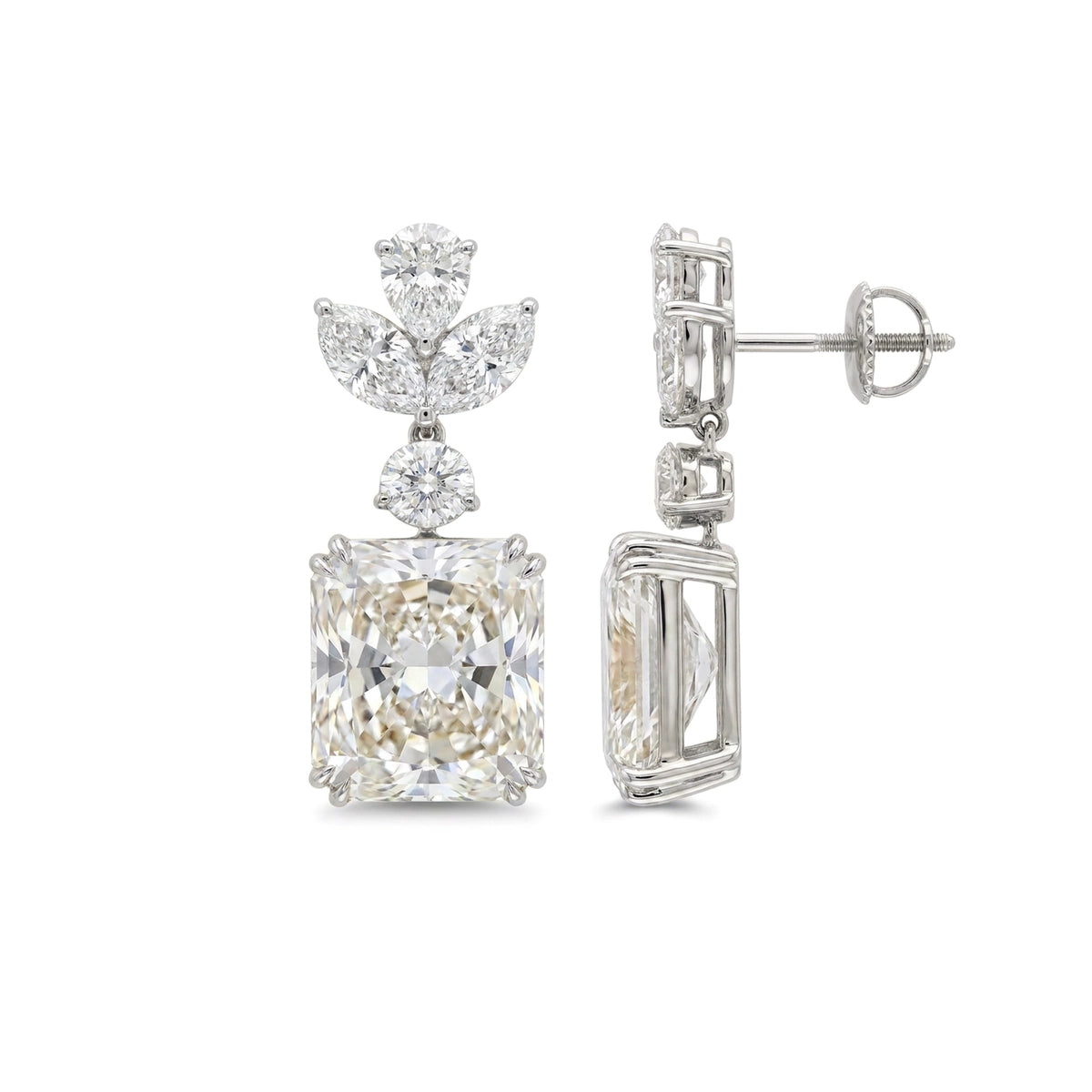 Radiant Floral Cluster Drop Earrings — marquise, pear, radiant and round lab grown diamond earrings in solid hallmarked gold