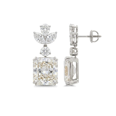Radiant Floral Cluster Drop Earrings — marquise, pear, radiant and round lab grown diamond earrings in solid hallmarked gold