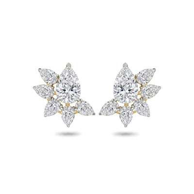 Pear Floral Cluster Stud Earrings — pear lab grown diamond earrings by Vimora Diamonds
