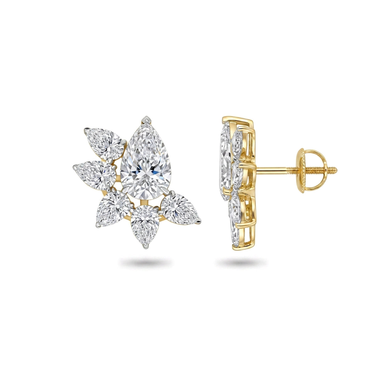 Pear Floral Cluster Stud Earrings — pear lab grown diamond earrings in 9K, 14K or 18K gold