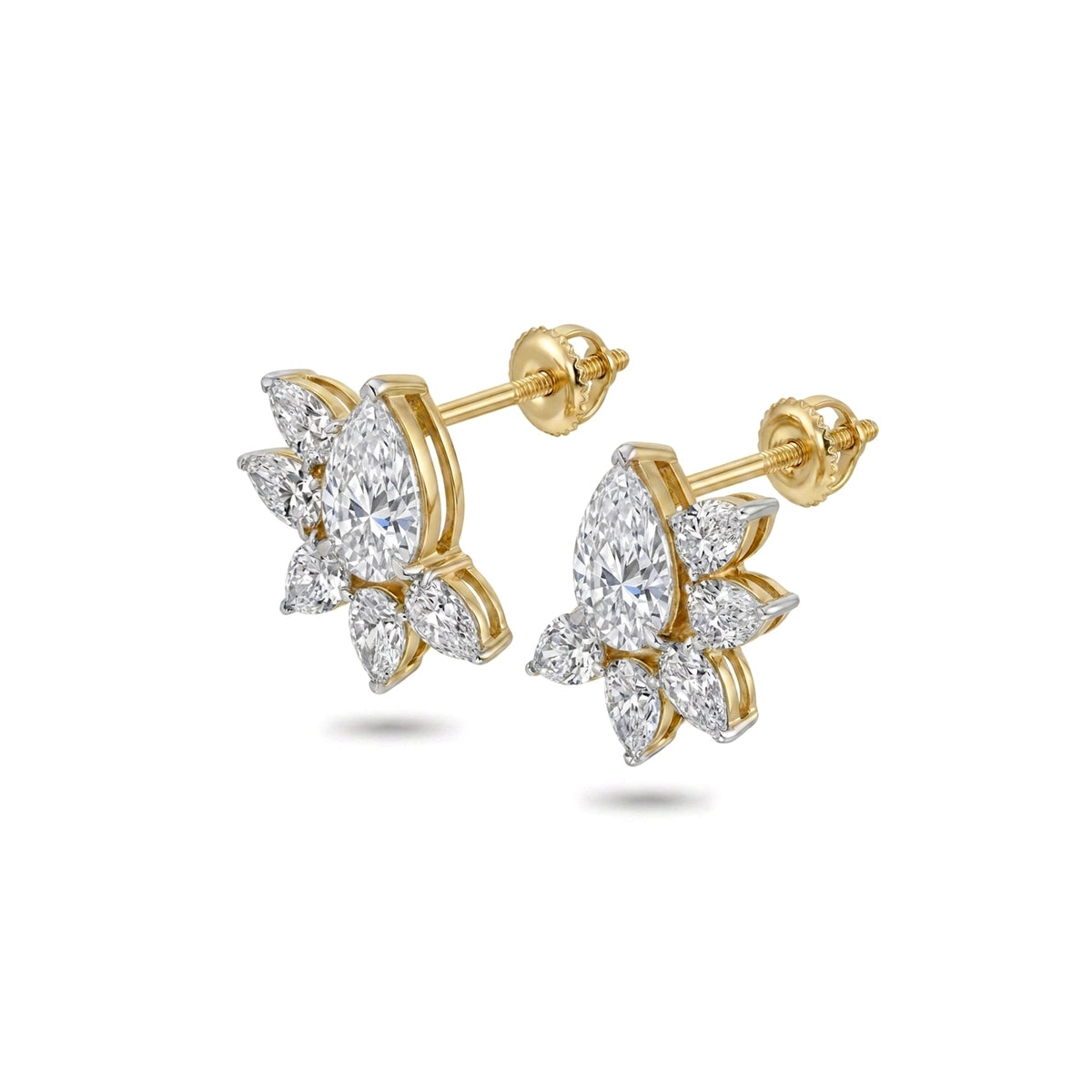 Pear Floral Cluster Stud Earrings in IGI certified lab grown diamond and BIS hallmarked gold
