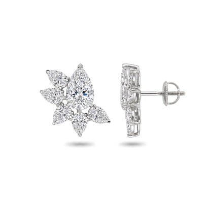 Pear Floral Cluster Stud Earrings — pear lab grown diamond earrings in solid hallmarked gold