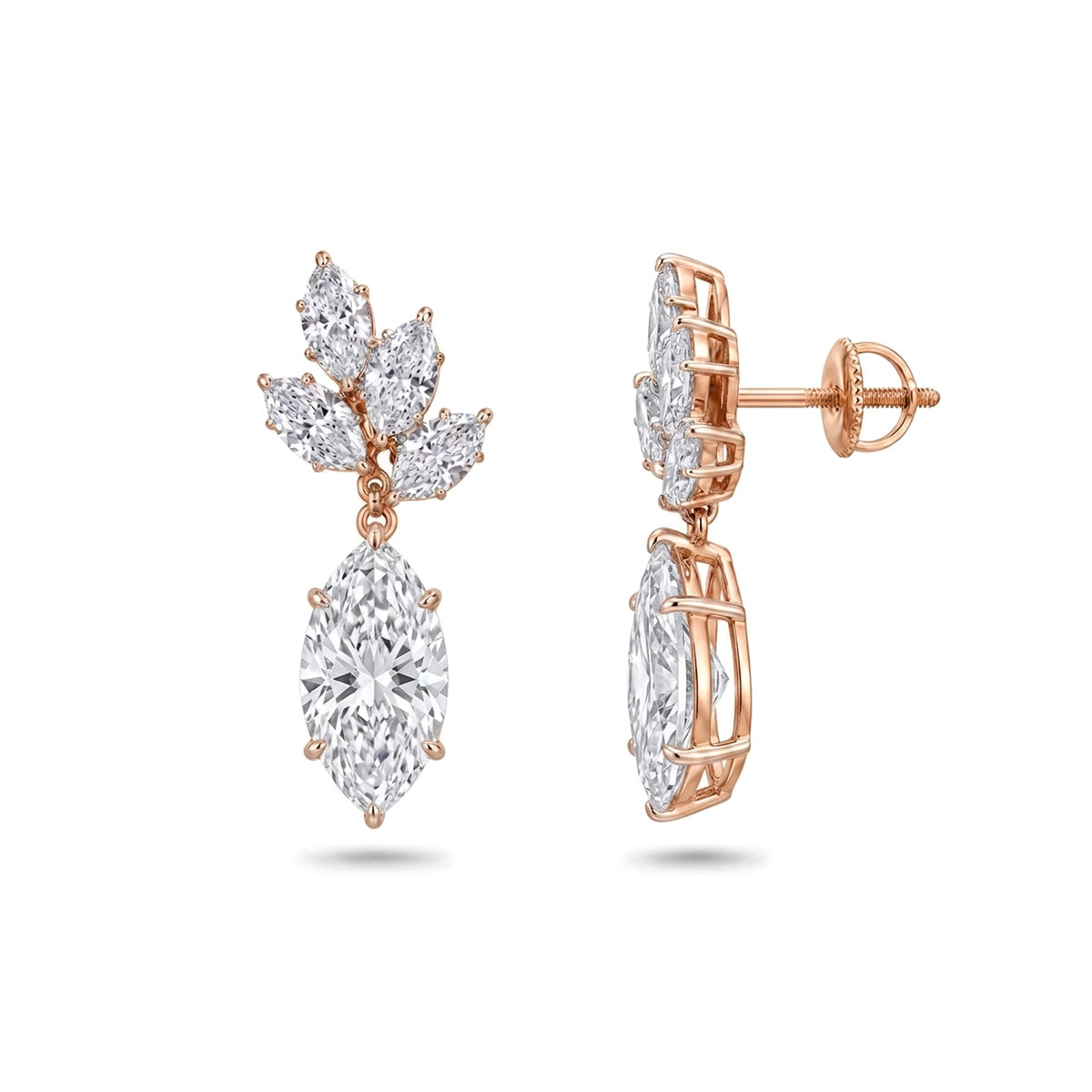 Marquise Leaf Cluster Drop Earrings — certified lab grown diamond earrings from Vimora Diamonds