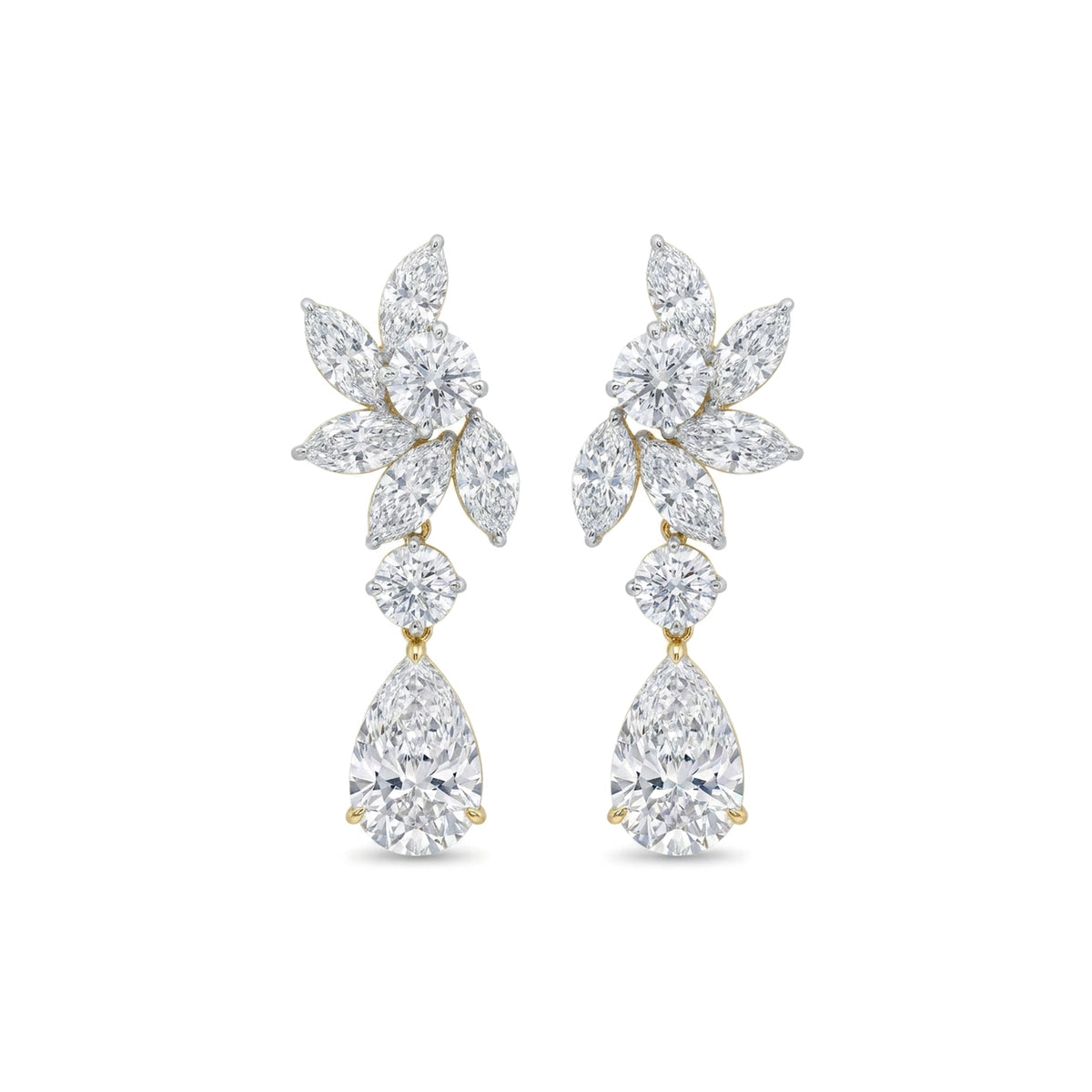 Marquise Cluster Pear Drop Earrings — marquise, pear and round lab grown diamond earrings by Vimora Diamonds
