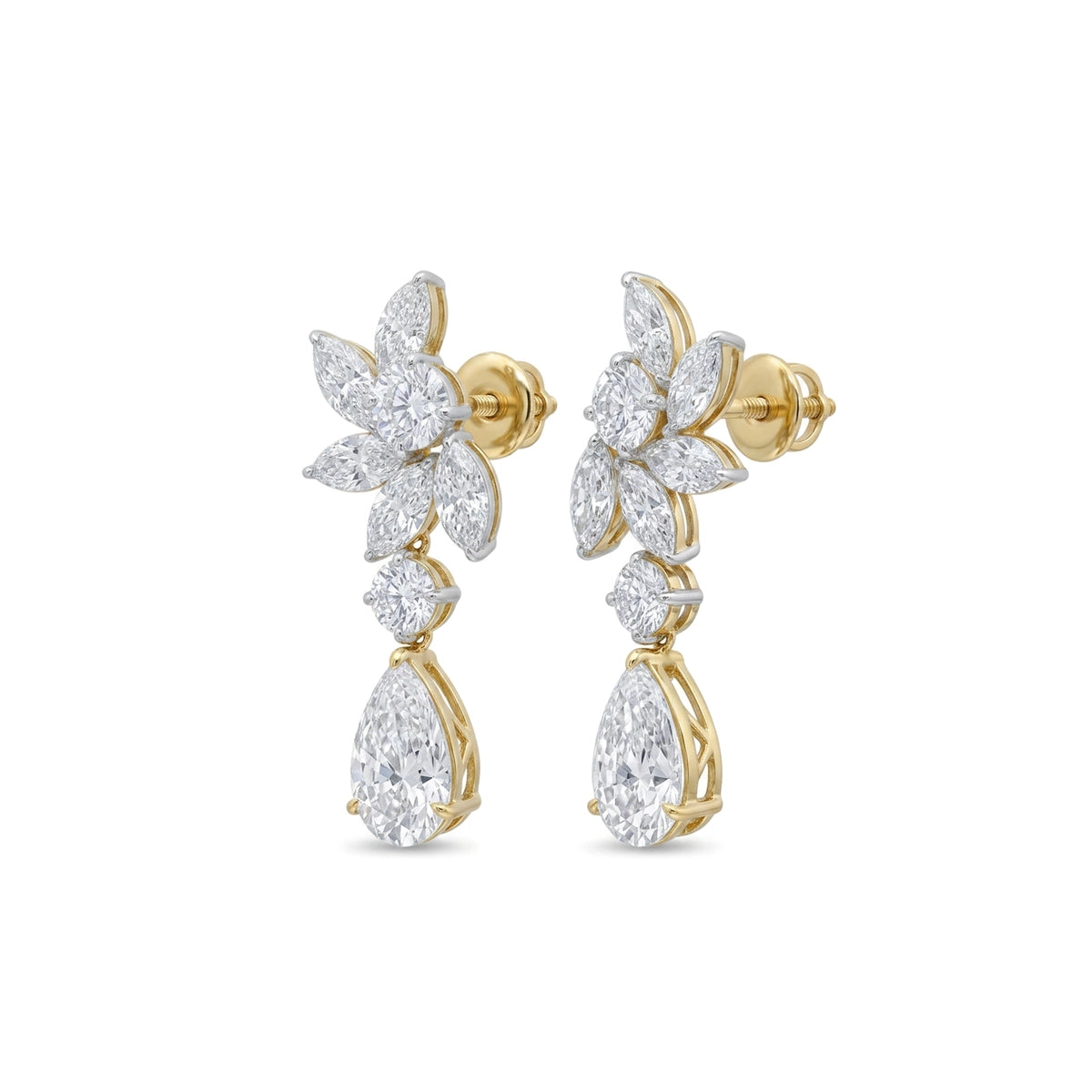 Marquise Cluster Pear Drop Earrings in IGI certified lab grown diamond and BIS hallmarked gold