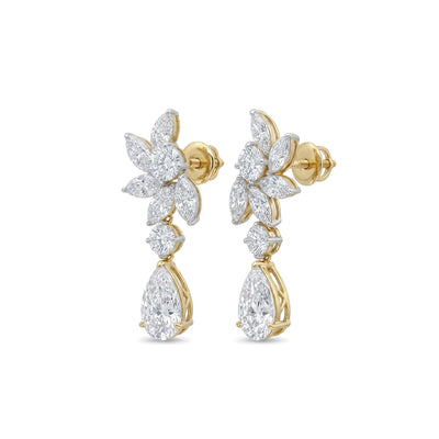 Marquise Cluster Pear Drop Earrings in IGI certified lab grown diamond and BIS hallmarked gold