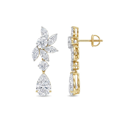 Marquise Cluster Pear Drop Earrings — marquise, pear and round lab grown diamond earrings in 9K, 14K or 18K gold