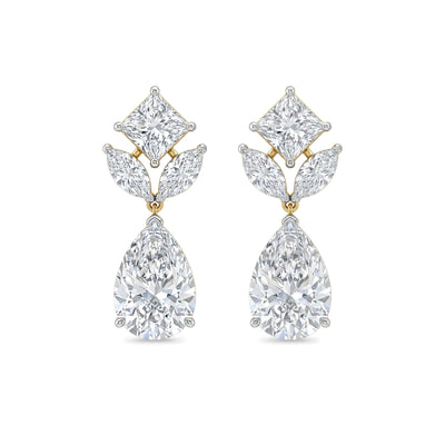Princess, Marquise Leaf & Pear Diamond Drop Earrings — marquise, pear and princess lab grown diamond earrings