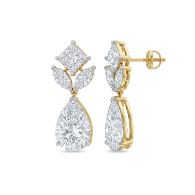 Princess, Marquise Leaf & Pear Diamond Drop Earrings in IGI certified lab grown diamond and BIS hallmarked gold