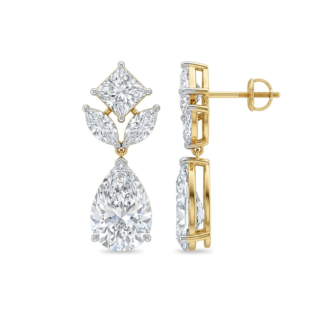 Princess, Marquise Leaf & Pear Diamond Drop Earrings — lab grown diamond earrings