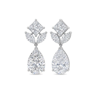 Princess, Marquise Leaf & Pear Diamond Drop Earrings — lab grown diamond earrings in solid hallmarked gold