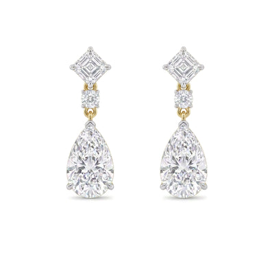 Asscher, Round & Pear Diamond Drop Earrings — asscher, pear and round lab grown diamond earrings by Vimora Diamonds