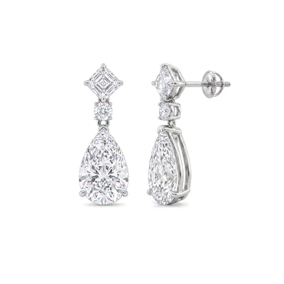 Asscher, Round & Pear Diamond Drop Earrings — asscher, pear and round lab grown diamond earrings in solid hallmarked gold